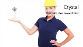  Presentation with cctv camera - Cool new slides with sign installation - pretty female cctv installer presenting backdrop and a white colored foreground