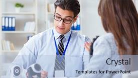  Presentation with cameras - Theme featuring sign installation - sales assistant showing cameras background and a light blue colored foreground