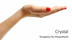  Presentation with mobile phone in woman hand - Slide deck featuring sign isolated on white background background and a white colored foreground