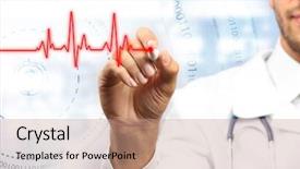  Presentation with medical concept - Beautiful presentation theme featuring sign marker male - doctor drawing cardiogram on virtual backdrop and a coral colored foreground