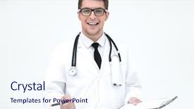  Presentation with medical clipboard - Theme consisting of sign medical form - close up therapist background and a sky blue colored foreground