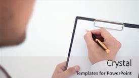  Presentation with prescription - Amazing slides having sign medical form - rear view the doctor writing backdrop and a coral colored foreground