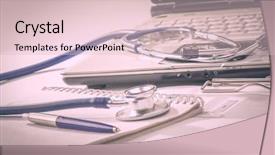  Presentation with medical desk - Slide set consisting of sign medical form - stethoscope with clipboard and laptop background and a lemonade colored foreground