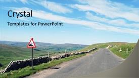  Presentation with patriarchy sexism on warning road - Slides with sign on deserted yorkshire dales background and a  colored foreground
