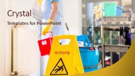  Presentation with floor care and cleaning services - Cool new presentation theme with sign on floor in cleaning backdrop and a lemonade colored foreground