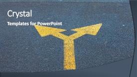  Presentation with asphalt road - Cool new PPT layouts with right angle - arrow sign on the asphalt backdrop and a ocean colored foreground