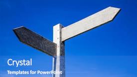  Presentation with empty stage blue curtain - Slides enhanced with sign post - empty wooden signboard against blue background and a cobalt blue colored foreground