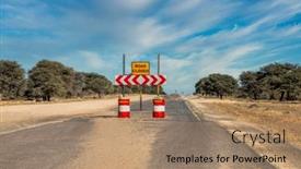  Presentation with traffic road - Presentation theme consisting of sign-road-closed background and a coral colored foreground