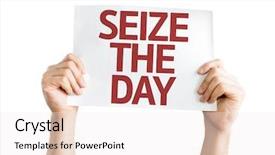  Presentation with change - Audience pleasing presentation theme consisting of sign saying change - seize the day card isolated backdrop and a sky blue colored foreground