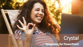  Presentation with joyful - Colorful presentation enhanced with sign while sitting in lounge backdrop and a tawny brown colored foreground