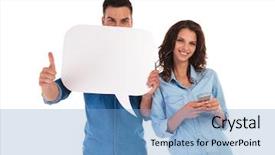  Presentation with egyptian man in make up - Colorful PPT theme enhanced with sign while woman is text backdrop and a light blue colored foreground