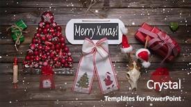  Presentation with merry christmas - Beautiful slides featuring sign with classic red christmas backdrop and a tawny brown colored foreground