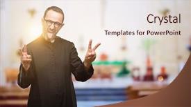  Presentation with church camp - Slide set enhanced with sign with fingers at church background and a lemonade colored foreground