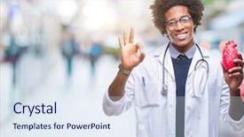  Presentation with cardiologist - Presentation theme featuring afro american cardiologist doctor man over isolated background doing ok sign with fingers excellent symbol background and a sky blue colored foreground
