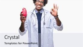 Presentation with cardiologist - Presentation theme enhanced with afro american cardiologist doctor man over isolated background doing ok sign with fingers excellent symbol background and a light blue colored foreground