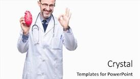  Presentation with cardiologist - Presentation theme with middle age senior hoary cardiologist doctor man holding heart over isolated background doing ok sign with fingers excellent symbol background and a white colored foreground