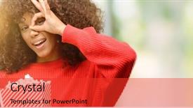  Presentation with eye african american models - PPT theme enhanced with sign with hand on eye background and a  colored foreground