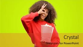  Presentation with eye african american models - Beautiful PPT theme featuring sign with hand on eye backdrop and a red colored foreground