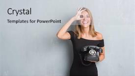  Presentation with telephone - Presentation theme having sign with hand on eye background and a light gray colored foreground