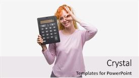  Presentation with calculator - PPT layouts enhanced with sign with hand on eye background and a  colored foreground