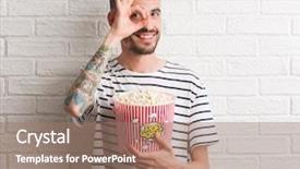  Presentation with paint white brick wall - Colorful slide deck enhanced with sign with hand on eye backdrop and a coral colored foreground