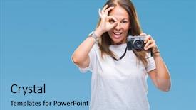  Presentation with eye - PPT theme with sign with hand on eye background and a  colored foreground