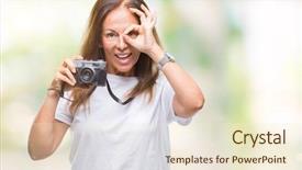  Presentation with eye - Audience pleasing presentation theme consisting of sign with hand on eye backdrop and a  colored foreground