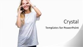  Presentation with beautiful young woman getting face - Audience pleasing PPT layouts consisting of sign with hand on eye backdrop and a white colored foreground