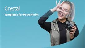  Presentation with summer camp pictures - PPT theme having sign with hand on eye background and a teal colored foreground