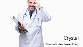  Presentation with eye doctor - Audience pleasing presentation theme consisting of sign with hand on eye backdrop and a white colored foreground