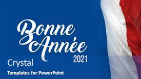  Presentation with happy new year - Slide deck with sign-with-the-french-flag background and a ocean colored foreground