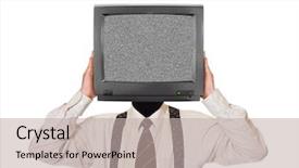  Presentation with head - Slide deck featuring signal noise - man with noisy tv screen background and a mint green colored foreground