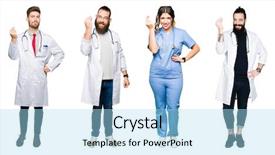  Presentation with successful group of surgeons - Amazing PPT layouts having signal person - collage of group of doctors backdrop and a  colored foreground