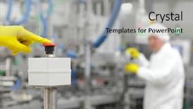  Presentation with processing - Amazing PPT layouts having signal processing - hand in glove pressing button backdrop and a light gray colored foreground