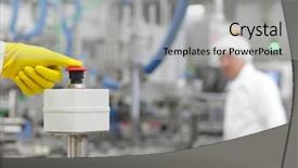  Presentation with processing - Presentation design consisting of signal processing - hand in yellow glove pressing background and a light gray colored foreground