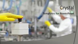  Presentation with processing - Slides consisting of signal processing - hand in yellow glove pressing background and a light gray colored foreground