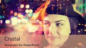  Presentation with street - PPT theme enhanced with signal trafic - girl on night street double background and a coral colored foreground