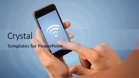  Presentation with wireless - Audience pleasing presentation theme consisting of signals waves - female fingers touching smartphone backdrop and a light blue colored foreground