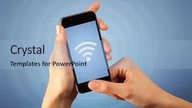  Presentation with wireless - Colorful PPT theme enhanced with signals waves - female fingers touching smartphone backdrop and a light blue colored foreground