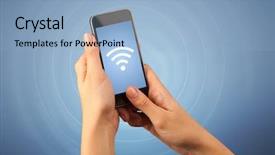  Presentation with fingers - Slides with signals waves - female fingers touching smartphone background and a light blue colored foreground