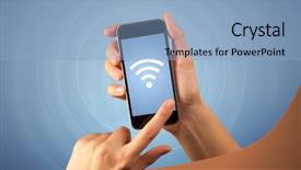  Presentation with wireless - Presentation design with signals waves - female fingers touching smartphone background and a light blue colored foreground