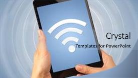  Presentation with hacking wireless network - Amazing presentation theme having signals waves - female fingers touching tablet backdrop and a light blue colored foreground