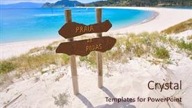  Presentation with beach - Slide set enhanced with signals waves - praia de rodas beach sign background and a lemonade colored foreground