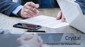  Presentation with contract - Theme featuring signature - business man sign contract background and a seafoam green colored foreground