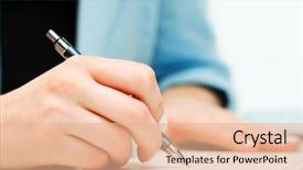  Presentation with contract - Slides featuring signature - female hand signing contract background and a coral colored foreground