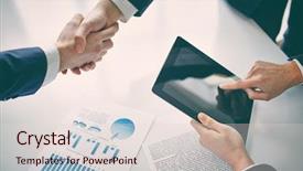  Presentation with shaking hands - PPT theme having signature - managers shaking hands over business background and a lemonade colored foreground