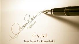  Presentation with fountain pen - PPT theme featuring signature with gold fountain pen background and a cream colored foreground