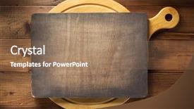  Presentation with wooden boat at sea edge - Theme consisting of signboard at wooden cutting board background and a  colored foreground