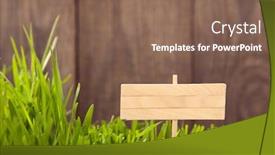 Presentation with wood planks - Cool new presentation design with signboard on grass background of wood planks fresh green lawn near rustic grunge fence backdrop and a violet colored foreground