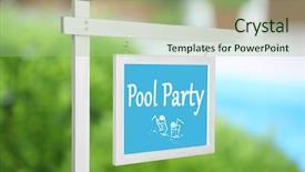  Presentation with invitation party - Cool new theme with signboard with text pool party backdrop and a mint green colored foreground